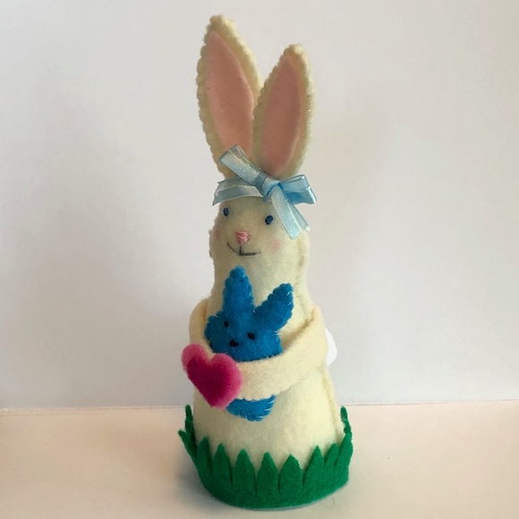 Hand-Sewn Bunny Art Doll with Blue Marshmallow Treat Bunny - Picture 2 of 7